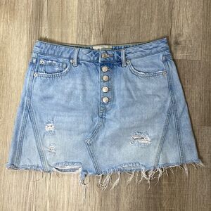 WE THE FREE | Denim Raw Hem Button Skirt